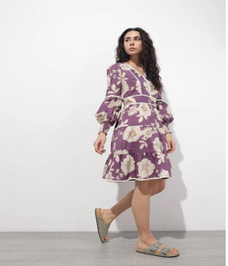 Robe midi en coton pour femme, couleur violette, col en V, manches longues, été, décontractée, confortable, légère, respirante, tendance, robe à la mode - Product Image 4