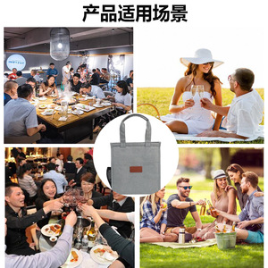 Insulated Lunch Bag Grey Medium Capacity Portable Foldable Food Storage Pouch - Product Image 3