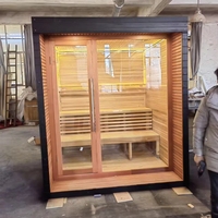 Kabin Sauna Uap Portabel Ramah Lingkungan untuk Penggunaan Komersial dengan Panel Kontrol Inframerah Jauh Kayu Cedar Merah Modern dan Cerdas