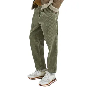 定制春季绿色宽松斜纹棉布空白重量级宽松复古灯芯绒裤男士