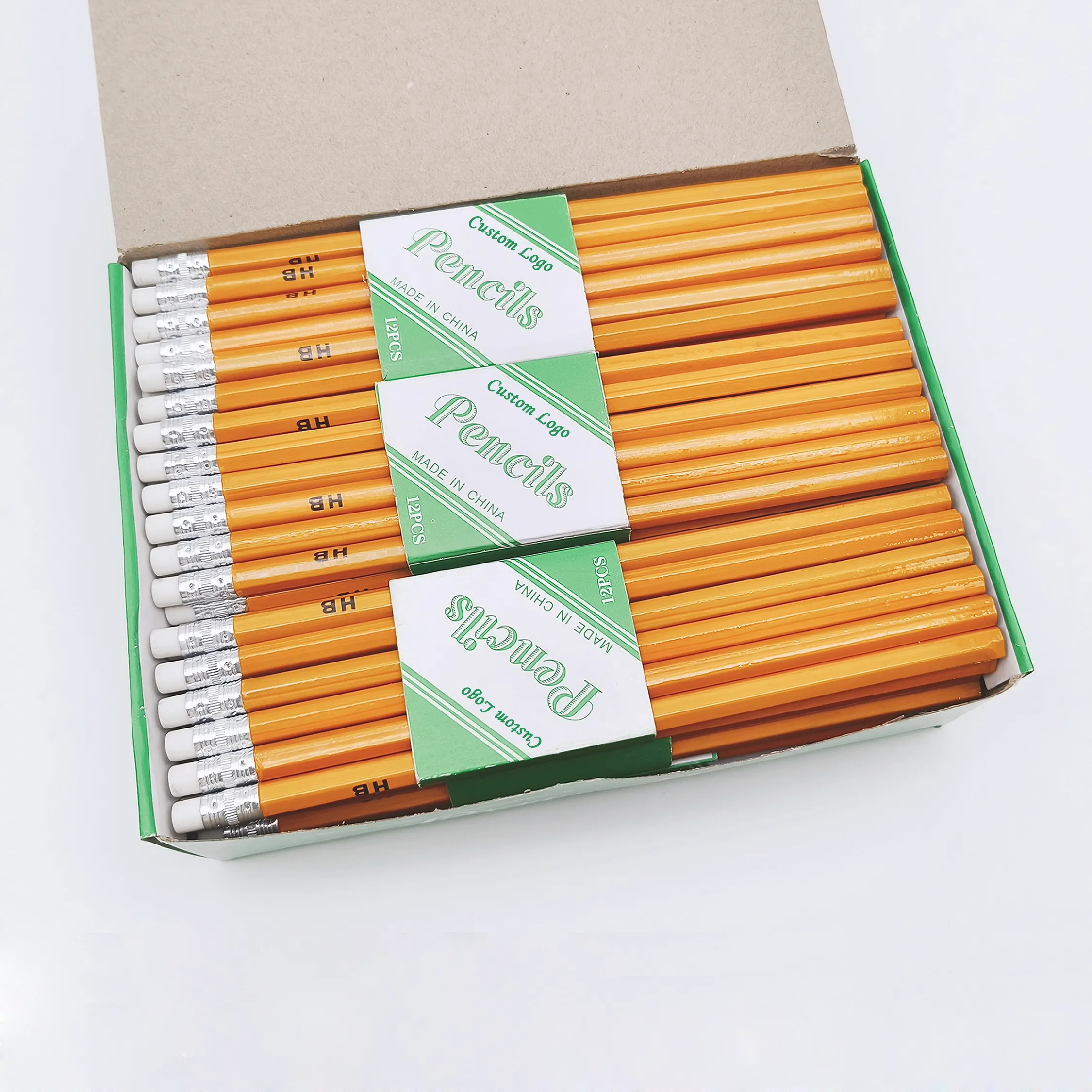 أقلام رصاص خشبية محكمة بقياس 7 بوصات باللون الأصفر ومصنوعة من مواد مدرسية قياسية ومخصصة ترويجية مزودة بممحاة