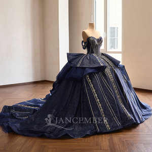 261094 Impresionante Vestido de Quinceañera Azul Marino con Escote Corazón, Lentejuelas, Cintura Natural, Bordado y Antiestático para Chicas de 15 Años - Product Image 3