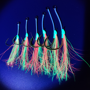 S014 thread steel core 4/0 3/0 high quality slow pitch jigging glow luminous uv kevlar feather single bkk fishing assist hooks