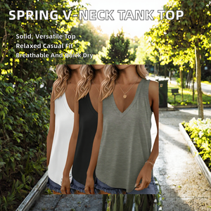 Women's V-Neck Solid Color Breathable Knitted <b>Tank</b> <b>Top</b> Casual Sleeveless Loose Fit <b>Top</b> in <b>White</b> Black Gray - Product Image 2