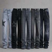 Jean empilé imprimé sur mesure, choix de motifs variés, design d'illustration personnalisé, pantalon en denim léger, tenue décontractée de rue pour homme