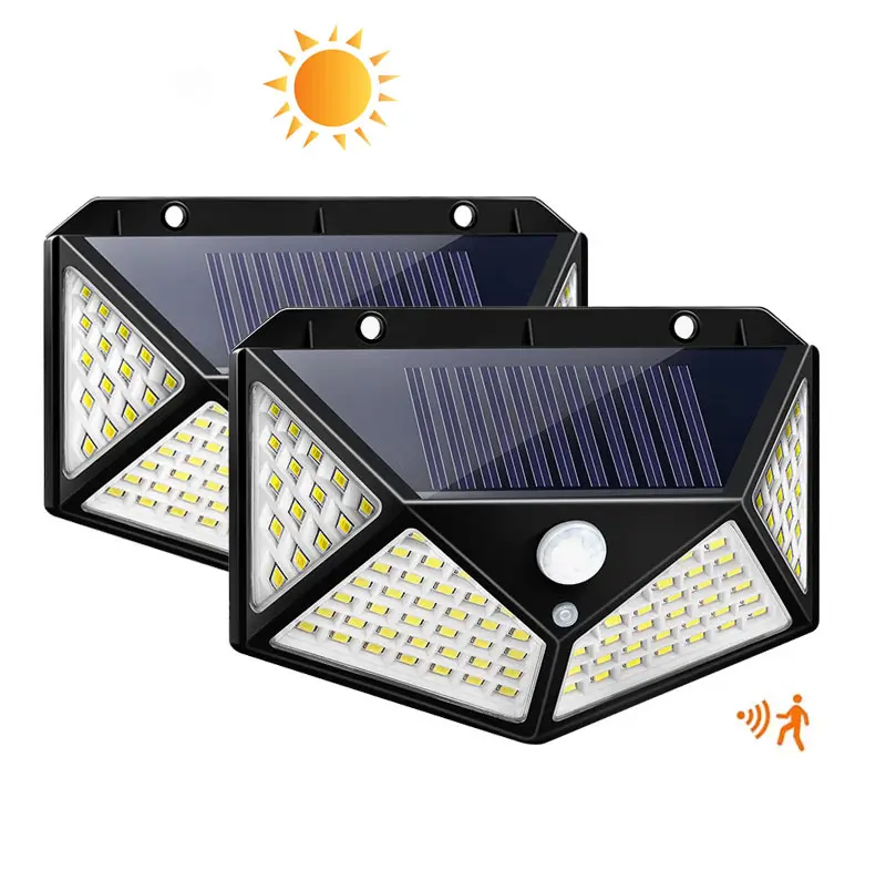 Lâmpada solar LED 100 para exterior com sensor de movimento ABS Luzes solares para jardim à prova d'água