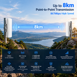 Pont Ethernet sans fil Gigabit extérieur 5,8 GHz 867 Mbps WiFi5 longue portée 8 km avec antenne 15 dBi Point à Point - Product Image 2