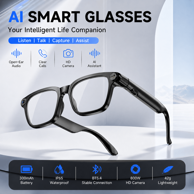 2026 New AI Smart Glasses 1080P Camera Audio Glasses WiFi Video Recording Smart Eyewear