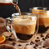 Offre Spéciale 150/250/350/450ml tasse à café expresso en verre à double paroi isolée en verre borosilicaté avec poignée