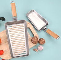 Wajan pemanggang persegi panjang, alat dapur logam baja tahan karat kreatif dengan pegangan yang dapat dilepas untuk barbekyu dan memanggang
