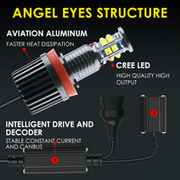 H8-ampoules d'oeil d'ange LED, lumière Super brillante, 6500k blanc, 12V-24V, lampe Halo marqueur pour E90 E92 E93 E70 E82 E89, 2 pièces