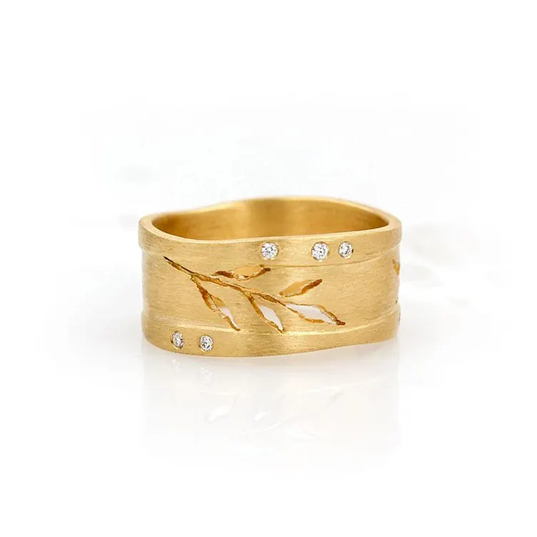 Trendy design 18k gold plated 925 sterling silver leaf sterling silver band ring