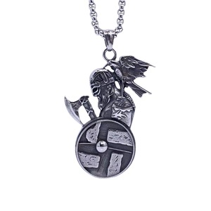 Viking Raven Warrior Pendant Stainless Steel Shield Axeman Themed Men's <b>Necklace</b> Gift 216075 - Product Image 2