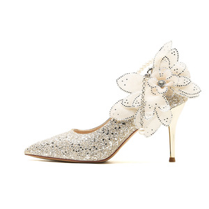 Zapatos de Novia con Tacón de Aguja, Punta en Pico, Altura de 5cm-8cm, Correa en el Tobillo, Decoración Floral, Forro de Satén, Tendencia de Moda - Product Image 5