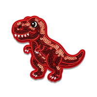Patch Dinosaure Scintillant Brodé T-Rex Rouge avec Paillettes pour T-shirt, Veste, Sac à Dos, DIY