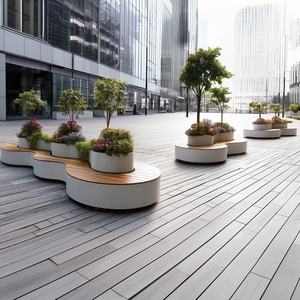 Banc de fleurs commercial d'extérieur pour rue, combiné avec jardinière carrée incurvée, mobile avec trous de drainage, personnalisable - Product Image 4