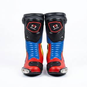 Botas de moto de carreras de media caña de cuero genuino con colores mixtos y cierre de cremallera para hombre y mujer - Product Image 1