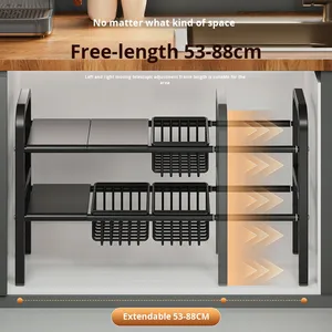 Estante de armario extensible de acero al carbono de doble nivel para debajo del fregadero, estante de almacenamiento sostenible, 5 paneles extraíbles, 5 cestas - Product Image 4