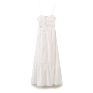 Vestido Midi de Verano Personalizado 2026 para Mujer, de Algodón con Bordado y Aberturas, Tirantes Finos y Espalda Descubierta, OEM/ODM de Fábrica China - Product Image 2