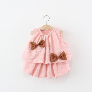 Abbigliamento per Bambini, Completo Estivo per Bambina, Gilet con Fiocco e Pantaloncini, Set Due Pezzi in Stile Occidentale - Product Image 3