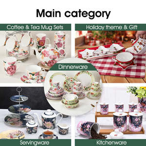 Service de table unique en or avec bordure dorée, vaisselle en céramique peinte à la main avec des tasses en porcelaine à couleur sous-glaçure durable, ensemble de dîner - Product Image 5