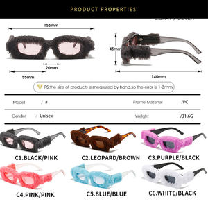 卸売ビッグフレームパーティーアイウェアキャットアイヘアリーファッションサングラスブランドトレンディなレディースぬいぐるみファーサングラススクエア - Product Image 3