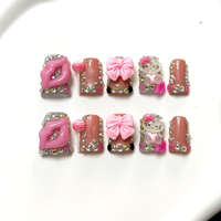 716-720 Faux ongles à presser faits main en forme de bec de canard, 10 pièces, réutilisables, en acrylique, pour enfants, motif carré artificiel