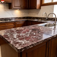 Slab Marmer Merah Rosso Levanto Gaya Modern, Finishing Kulit, Tebal 18mm, Tahan Lama, Anti Air, untuk Apartemen, Kamar Mandi, Ruang Tamu