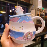Tasse à eau licorne en céramique, Mug arc-en-ciel en spirale, Tasse à café avec couvercle et cuillère, Tasse à boire pour filles, Nouveau design, Cadeaux d'affaires