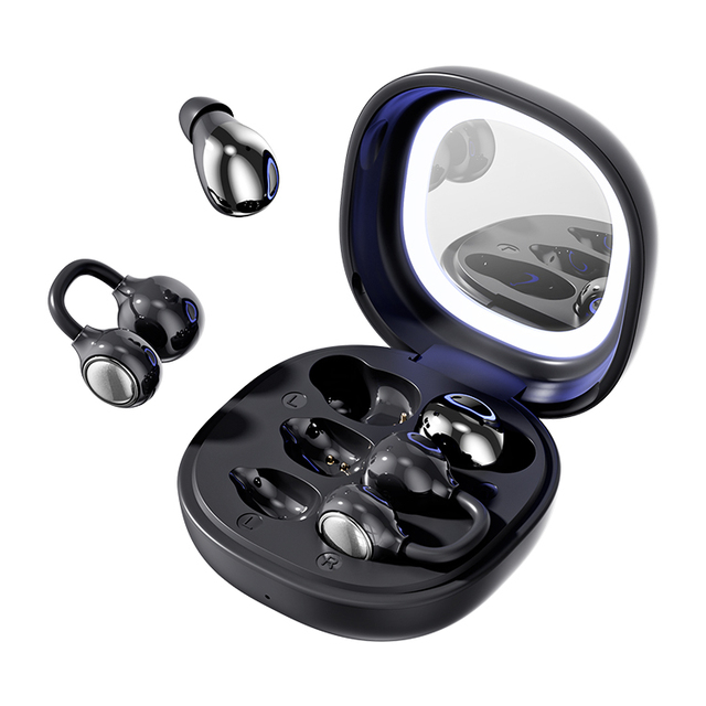 2026 Two Pairs Blue Tooth Earphone with Fill Light Makeup Mirror Sleep Ear Clip Style Wireless Earphones with Charging Case