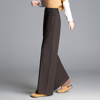 Pantalon large pour femme, taille haute, avec passants de ceinture, poches boutonnées, finition plissée, longueur complète, tendance bureau