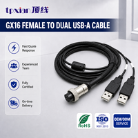 Kabel Sinyal Berkualitas Tinggi GX16 8 Pin Female ke Double USB 2.0 Male dengan Pelindung, Jaket Kepang, dan Inti Ferit