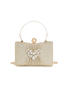 Bell Square Polyester Pearl-head Pleated Diamond-studded Box <b>Clutch</b> Sparkling Evening Party Crossbody <b>Wedding</b> Luxury Design - Product Image 2