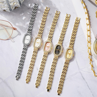 Montre-bracelet en alliage pour femme, plaquée or 18 carats, cadran ovale, lunette en strass, chiffres romains, bracelet métallique, vente en gros