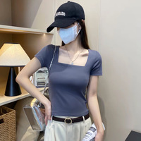 T-shirt décontracté en coton et élasthanne blanc à col licou et manches courtes pour femme, coupe ajustée, printemps/été – Fabrication directe usine, compatible OEM/ODM