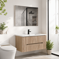 Meuble-lavabo mural moderne en céramique avec miroir LED intégré, résistant à l'eau et respectueux de l'environnement