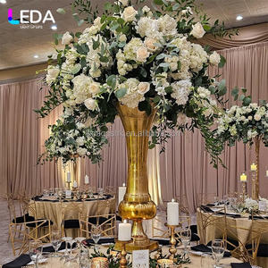 Jarrón Alto Dorado Estilo Indio LEDA, Centro de Mesa para Bodas, Soporte de Metal de Lujo para Flores, Decoración de Mesa para Eventos y Fiestas - Product Image 1