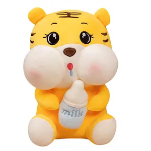 Manufacturer Price 35/45/55/70cm Super Soft Holding Milk Bottle Yellow Tiger Stuffed Animal Dolls Plush Toy