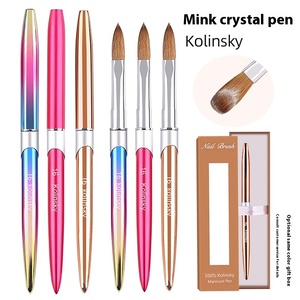 Personalizable Cross-Border para Amazon Nail Art Brush Flat Hair Shape Metal Pen con Mink Crystal Siberian Kolinsky Pelo Sintético - Product Image 1