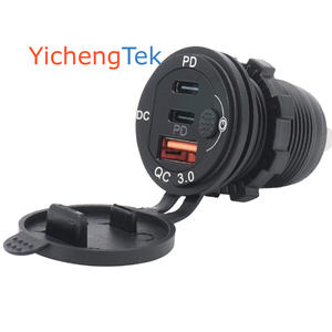 Cargador de Pared con Carcasa de Aluminio, Interruptor Integrado, 3 Puertos, 63W, 12V 24V, Carga Rápida, Doble USB C PD QC3.0 - Product Image 1