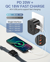Adaptateur de voyage universel avec 2 ports USB-C PD20W et 2 ports USB-A QC18W, adaptateur de prise secteur international à charge rapide
