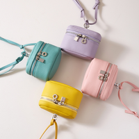 Gantungan Kunci Carabiner Kulit Sapi Lapisan Atas, Mini Pendant Warna Permen, Tas Kecil untuk Lipstik, Tempat Earphone, Dompet Koin, Gantungan Leher