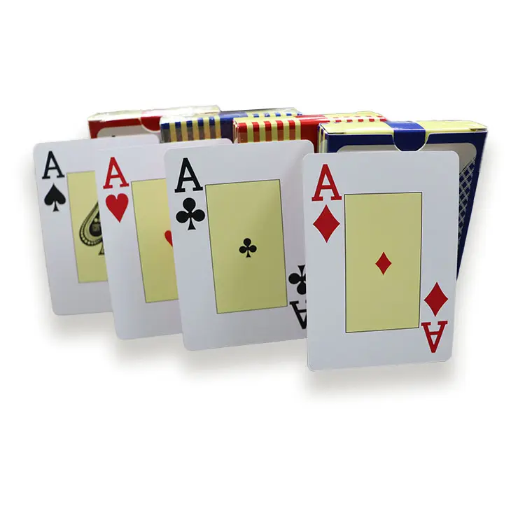 Diskon besar harga pabrik dalam stok kartu permainan dek ganda warna biru & merah Texas Hold'em plastik bermain kartu Poker