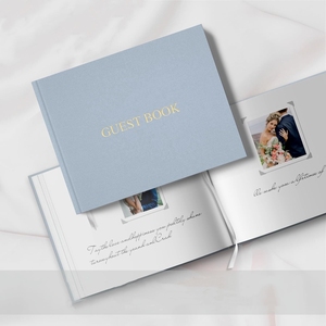 Libro de tapa dura de lino personalizado de diseño lujoso duradero, álbum de fotos de mesa de café, libro de invitados de tela de 100 páginas para boda - Product Image 1