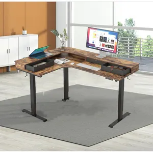 Design luxury ceo work meeting table l shape boss manager office 3 motor electric scrivania regolabile in altezza tavolo da gioco per pc