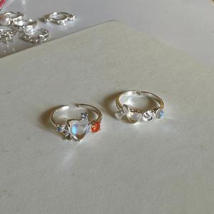 Bague en argent sterling S925 avec nœud d'amour arc-en-ciel avec placage 18 carats Style romantique haut de gamme sertie de diamants et de pierres de lune - Product Image 3