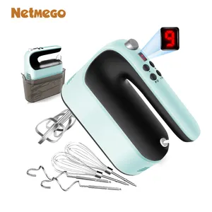 9-Speed Electric Cake Mixer DC Motor Mini Hand Mixer with Storage Box ABS Plastic Housing Six Attachments Portable Mixer