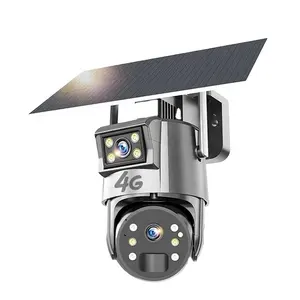 Al Aire Libre 4G SIM Solar Dual lente PTZ Cámara seguridad impermeable PIR alarma Mition detección vigilancia 3K 6mp IP Cam