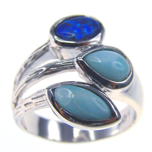 Anillo de Plata de Ley con Tres Piedras de Larimar Natural al por Mayor para Hombre - Product Image 1