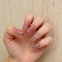 Ongles artificiels pré-dessinés en ABS, couleur rose pailletée, bloc de couleurs, stiletto moyen, 24 pièces, réutilisables